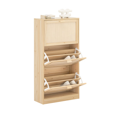 SoBuy FSR159-N, 3 Flip-drawers Shoe Cabinet Shoe Rack Shoe Storage Cupboard Organizer, Wood