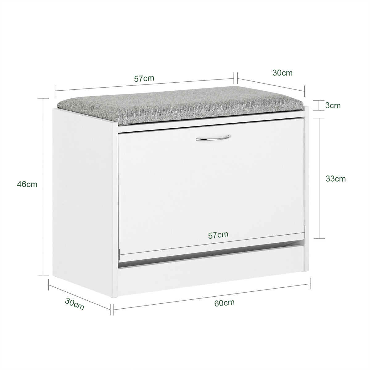 SoBuy FSR16-HG, Shoe Storage Bench Shoe Cabinet - Flip Drawer + Removable Shelves - Cushioned Seat for Entryway or Hallway - Wooden Furniture Unit, White + Grey, 60x30x46cm, 150kg Load