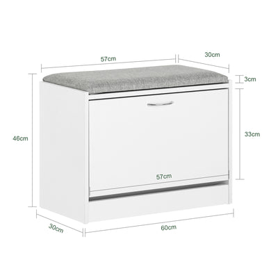 SoBuy FSR16-HG, Shoe Storage Bench Shoe Cabinet - Flip Drawer + Removable Shelves - Cushioned Seat for Entryway or Hallway - Wooden Furniture Unit, White + Grey, 60x30x46cm, 150kg Load