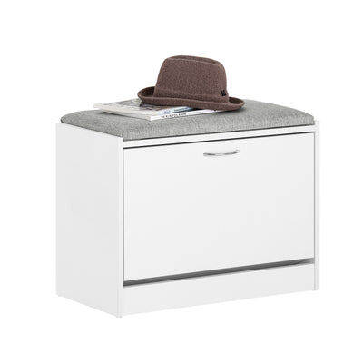 SoBuy FSR16-HG, Shoe Storage Bench Shoe Cabinet - Flip Drawer + Removable Shelves - Cushioned Seat for Entryway or Hallway - Wooden Furniture Unit, White + Grey, 60x30x46cm, 150kg Load