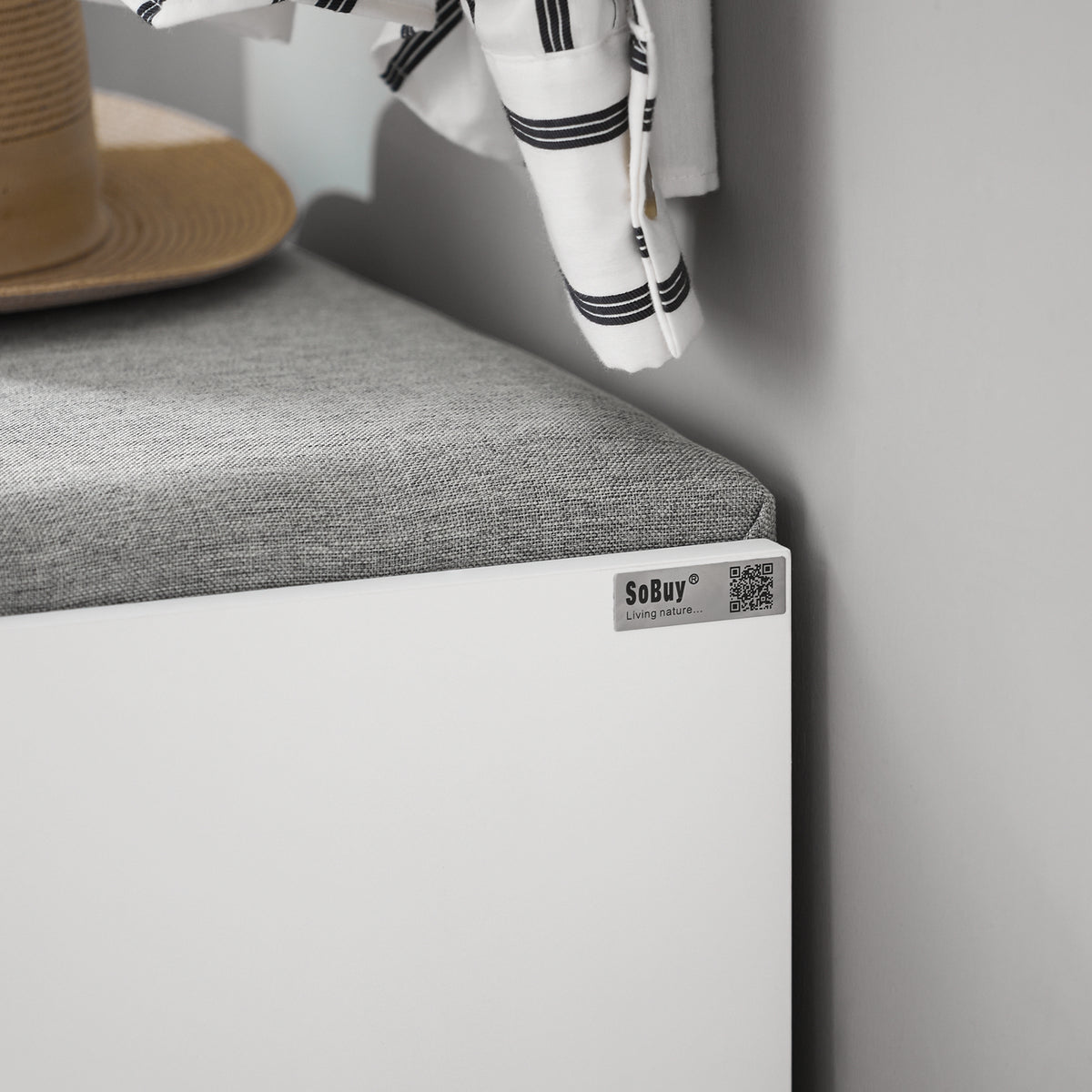 SoBuy FSR16-HG, Shoe Storage Bench Shoe Cabinet - Flip Drawer + Removable Shelves - Cushioned Seat for Entryway or Hallway - Wooden Furniture Unit, White + Grey, 60x30x46cm, 150kg Load
