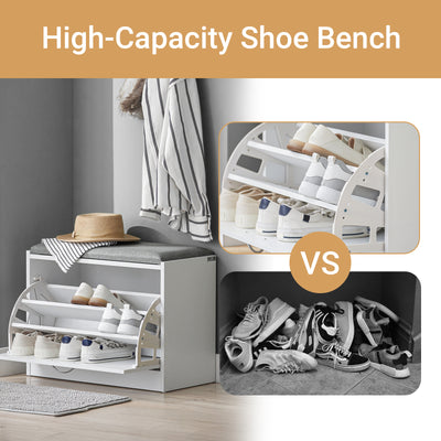 SoBuy FSR16-HG, Shoe Storage Bench Shoe Cabinet - Flip Drawer + Removable Shelves - Cushioned Seat for Entryway or Hallway - Wooden Furniture Unit, White + Grey, 60x30x46cm, 150kg Load