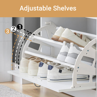 SoBuy FSR16-HG, Shoe Storage Bench Shoe Cabinet - Flip Drawer + Removable Shelves - Cushioned Seat for Entryway or Hallway - Wooden Furniture Unit, White + Grey, 60x30x46cm, 150kg Load