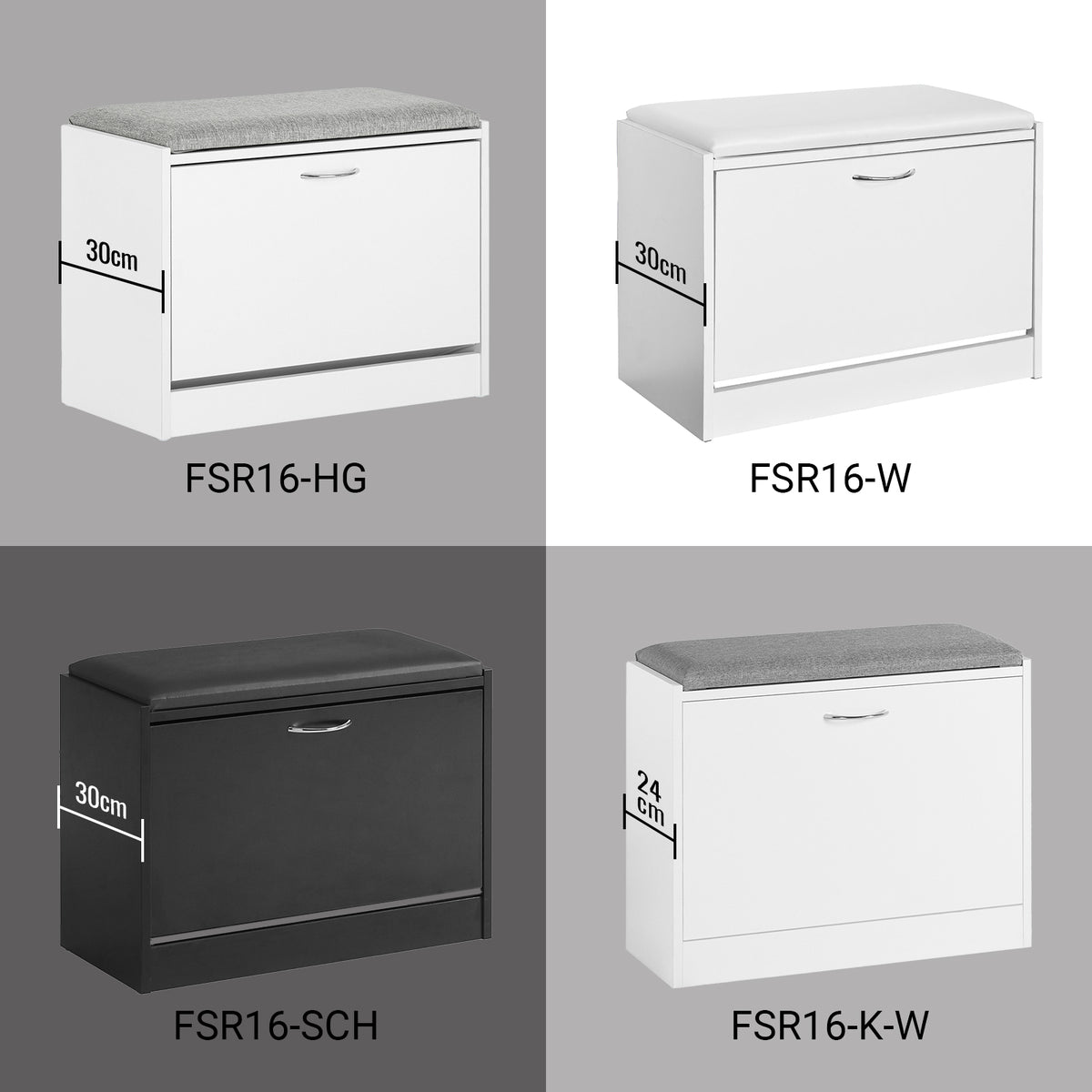 SoBuy FSR16-HG, Shoe Storage Bench Shoe Cabinet - Flip Drawer + Removable Shelves - Cushioned Seat for Entryway or Hallway - Wooden Furniture Unit, White + Grey, 60x30x46cm, 150kg Load