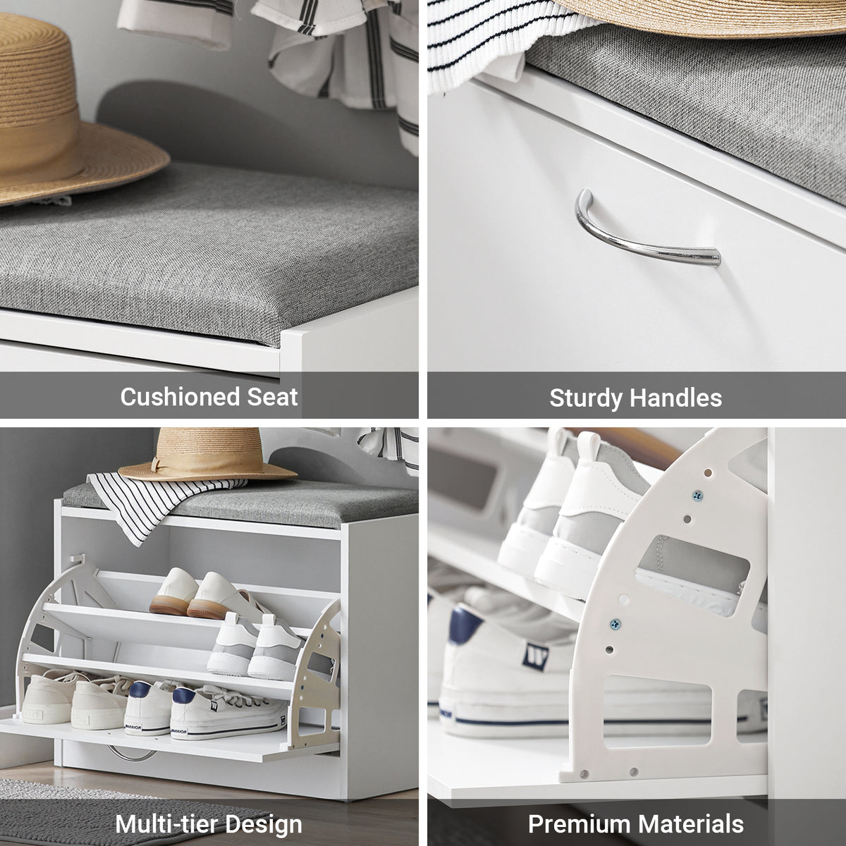 SoBuy FSR16-HG, Shoe Storage Bench Shoe Cabinet - Flip Drawer + Removable Shelves - Cushioned Seat for Entryway or Hallway - Wooden Furniture Unit, White + Grey, 60x30x46cm, 150kg Load