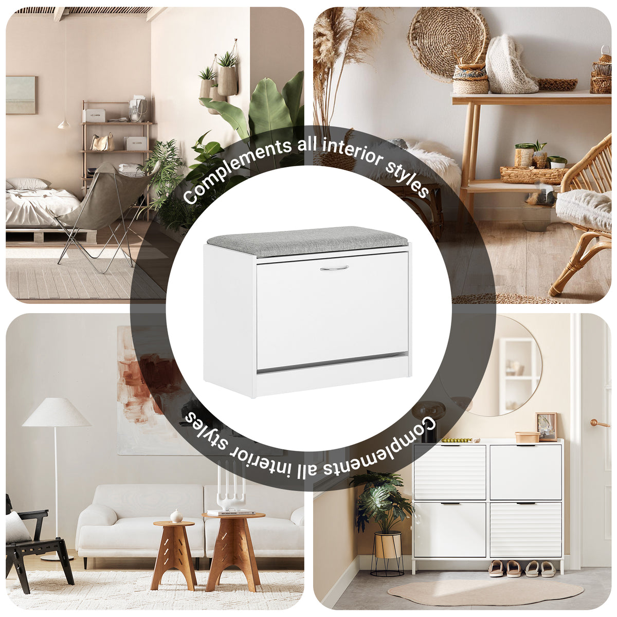 SoBuy FSR16-HG, Shoe Storage Bench Shoe Cabinet - Flip Drawer + Removable Shelves - Cushioned Seat for Entryway or Hallway - Wooden Furniture Unit, White + Grey, 60x30x46cm, 150kg Load