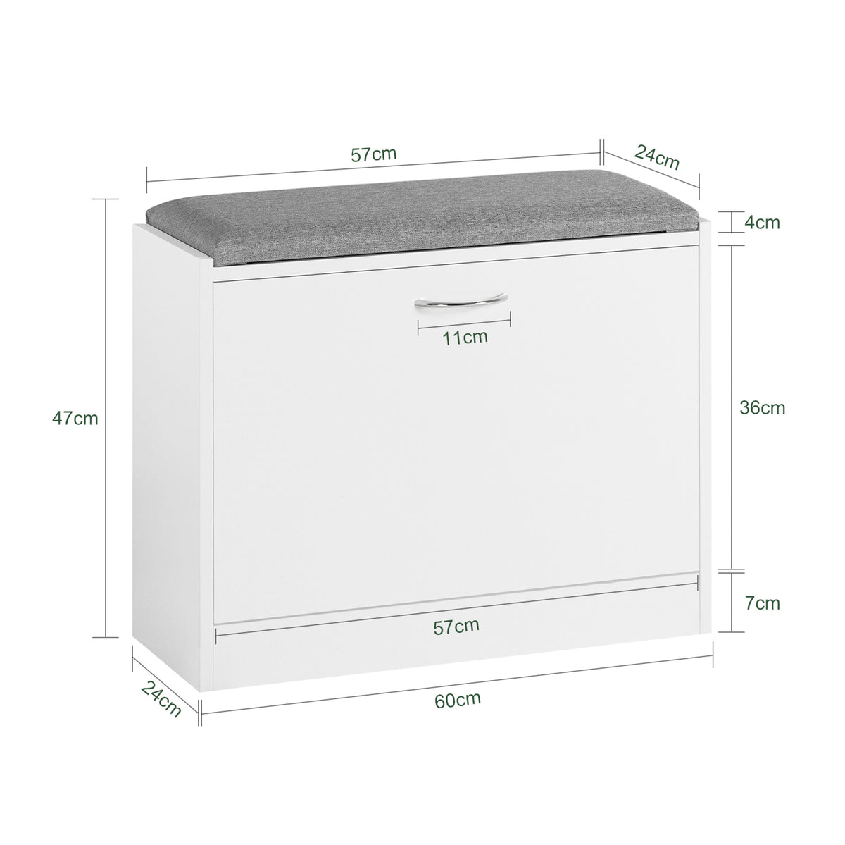 SoBuy FSR16-K-W, Hallway Shoe Bench Cabinet with Flip-drawer and Seat Cushion, White