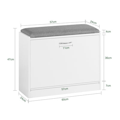SoBuy FSR16-K-W, Hallway Shoe Bench Cabinet with Flip-drawer and Seat Cushion, White