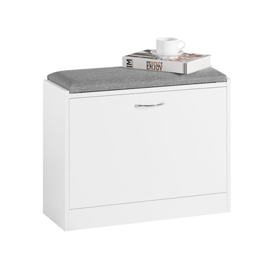 SoBuy FSR16-K-W, Hallway Shoe Bench Cabinet with Flip-drawer and Seat Cushion, White