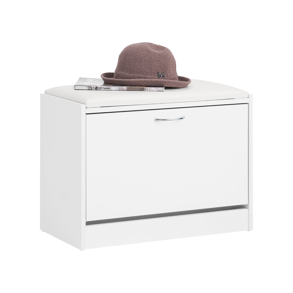 SoBuy FSR16-W, White Shoe Storage Bench with Flip-drawer, Shoe Cabinet with Seat Cushion, White