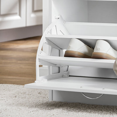 SoBuy FSR16-W, White Shoe Storage Bench with Flip-drawer, Shoe Cabinet with Seat Cushion, White