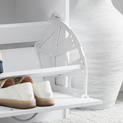 SoBuy FSR16-W, White Shoe Storage Bench with Flip-drawer, Shoe Cabinet with Seat Cushion, White