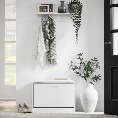 SoBuy FSR16-W, White Shoe Storage Bench with Flip-drawer, Shoe Cabinet with Seat Cushion, White