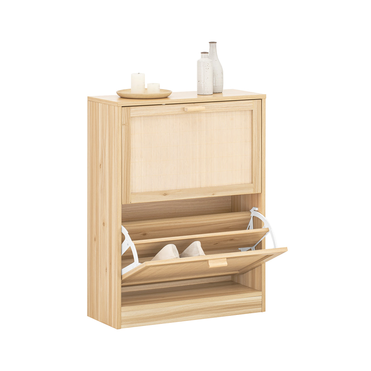 SoBuy FSR160-N, 2 Flip-drawers Shoe Cabinet Shoe Rack Shoe Storage Cupboard Organizer, Wood