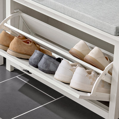 SoBuy FSR161-W, Hallway Shoe Bench Shoe Rack Shoe Cabinet with Flip-drawer and Seat Cushion, White