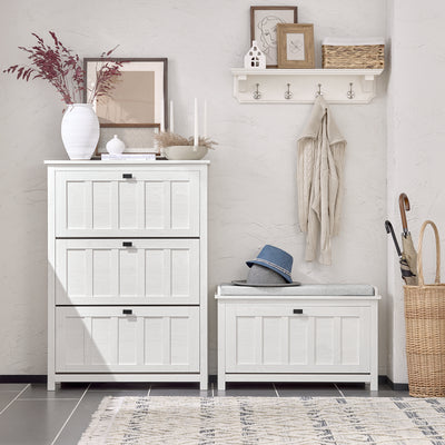 SoBuy FSR161-W, Hallway Shoe Bench Shoe Rack Shoe Cabinet with Flip-drawer and Seat Cushion, White