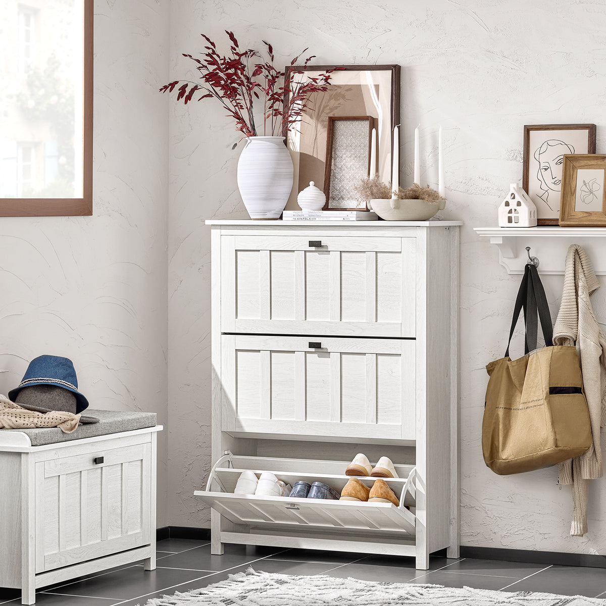 SoBuy FSR162-W, Hallway 3 Flip-drawers Shoe Cabinet Shoe Rack Shoe Storage Cupboard, White