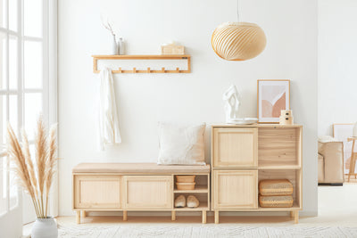 SoBuy FSR163-N, Wooden Shoe Storage Bench with Seat Cushion – Shoe Rack Cabinet with Sliding Doors, 6 Compartments for Entryway, Hallway or Bedroom – 230kg Load, 121×35×49cm