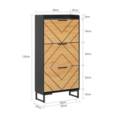 SoBuy FSR164-SCH, Shoe Cabinet Shoe Rack Shoe Storage Cupboard with 3 Flip-drawers, Black