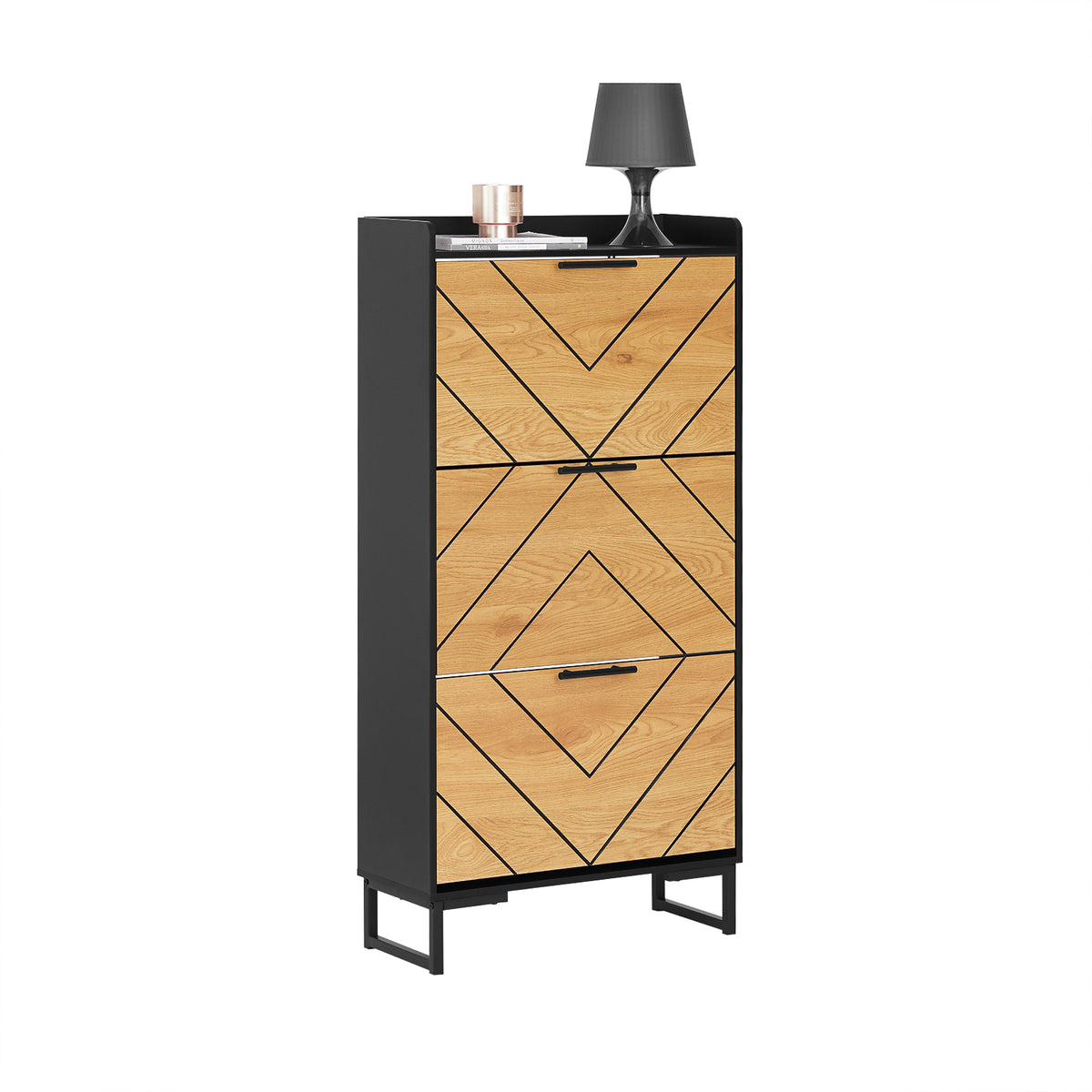 SoBuy FSR164-SCH, Shoe Cabinet Shoe Rack Shoe Storage Cupboard with 3 Flip-drawers, Black