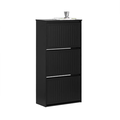 SoBuy FSR165-H-SCH, 3 Flip-drawers Shoe Cabinet Shoe Rack Shoe Storage Cupboard, Black