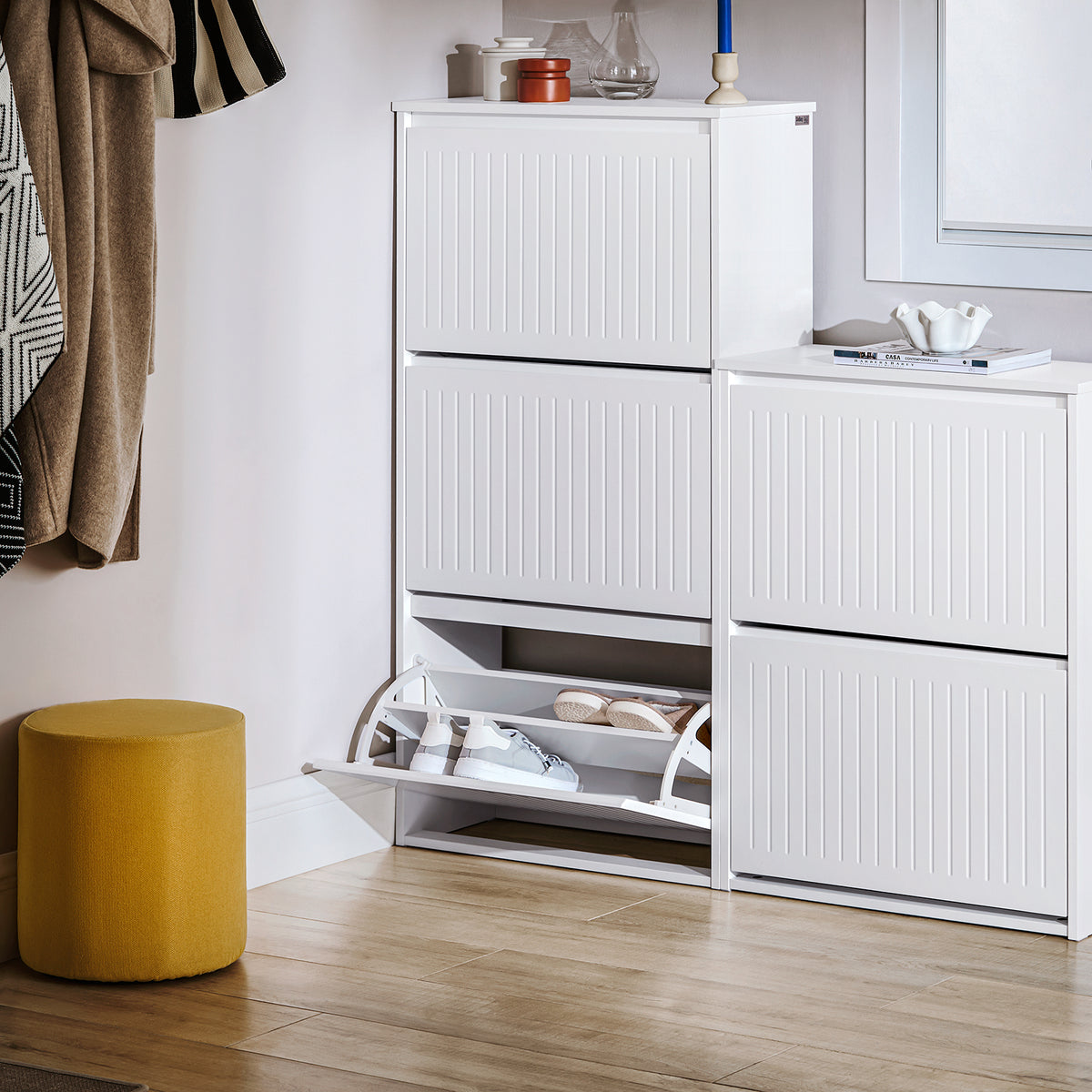 SoBuy FSR165-H-W, 3 Flip-drawers Shoe Cabinet Shoe Rack Shoe Storage Cupboard, White