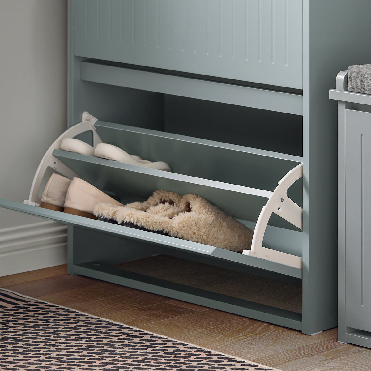 SoBuy FSR165-HG, 2 Flip-drawers 1 Pull Out Drawer Shoe Cabinet Shoe Rack Shoe Storage Cupboard, Grey