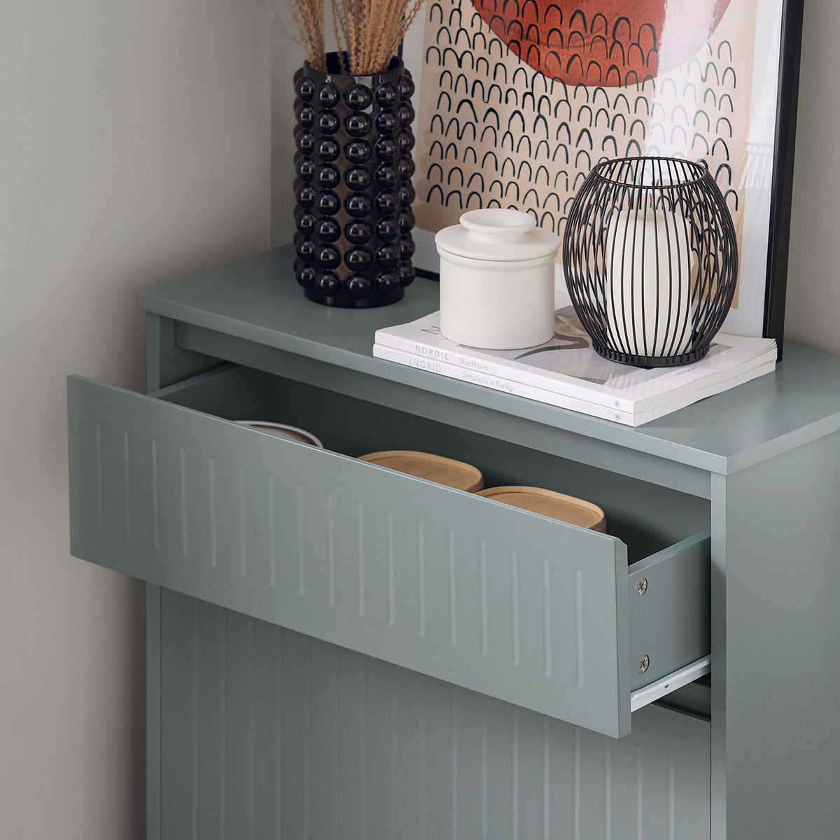 SoBuy FSR165-HG, 2 Flip-drawers 1 Pull Out Drawer Shoe Cabinet Shoe Rack Shoe Storage Cupboard, Grey