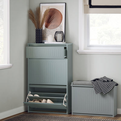 SoBuy FSR165-HG, 2 Flip-drawers 1 Pull Out Drawer Shoe Cabinet Shoe Rack Shoe Storage Cupboard, Grey