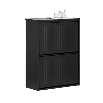 SoBuy FSR165-K-SCH, 2 Flip-drawers Shoe Cabinet Shoe Rack Shoe Storage Cupboard, Black