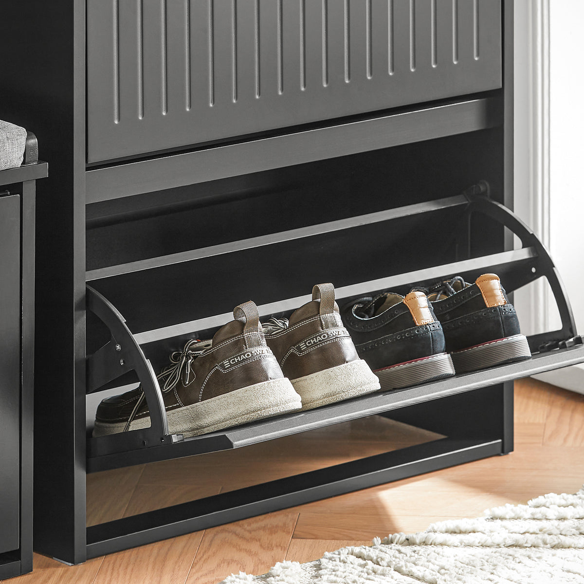 SoBuy FSR165-K-SCH, 2 Flip-drawers Shoe Cabinet Shoe Rack Shoe Storage Cupboard, Black