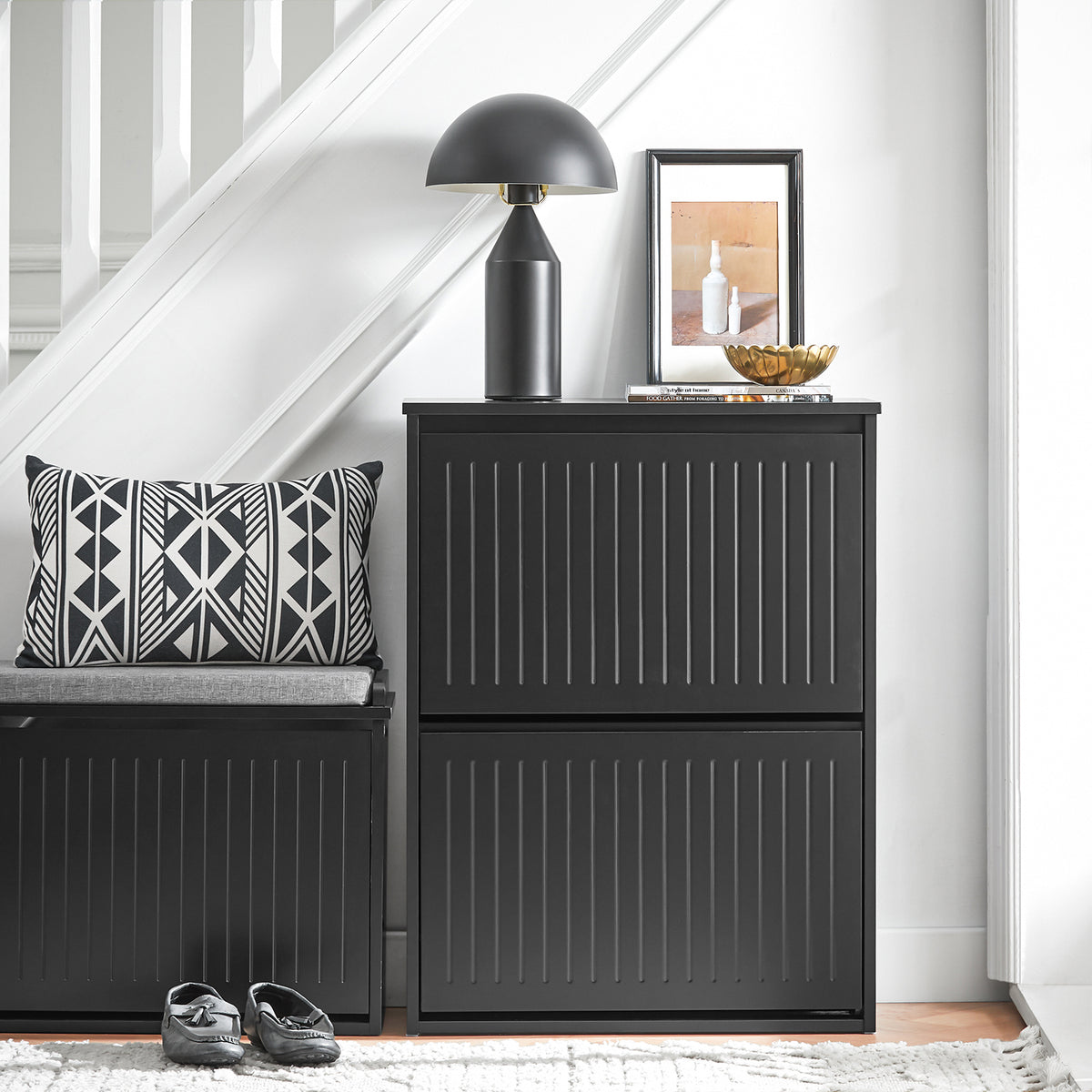 SoBuy FSR165-K-SCH, 2 Flip-drawers Shoe Cabinet Shoe Rack Shoe Storage Cupboard, Black