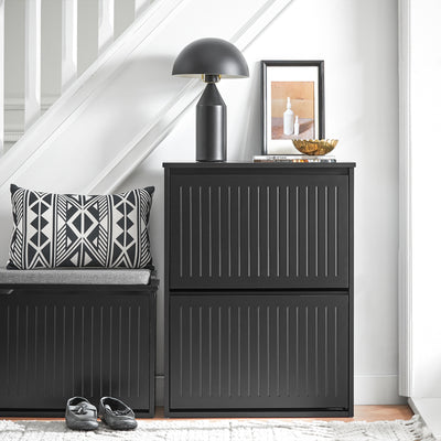 SoBuy FSR165-K-SCH, 2 Flip-drawers Shoe Cabinet Shoe Rack Shoe Storage Cupboard, Black