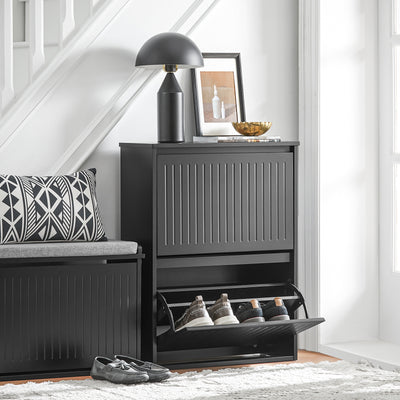 SoBuy FSR165-K-SCH, 2 Flip-drawers Shoe Cabinet Shoe Rack Shoe Storage Cupboard, Black