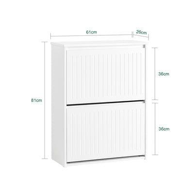 SoBuy FSR165-K-W, 2 Flip-drawers Shoe Cabinet Shoe Rack Shoe Storage Cupboard, White