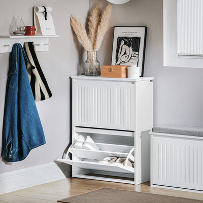 SoBuy FSR165-K-W, 2 Flip-drawers Shoe Cabinet Shoe Rack Shoe Storage Cupboard, White