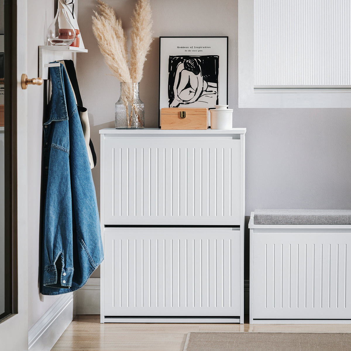 SoBuy FSR165-K-W, 2 Flip-drawers Shoe Cabinet Shoe Rack Shoe Storage Cupboard, White