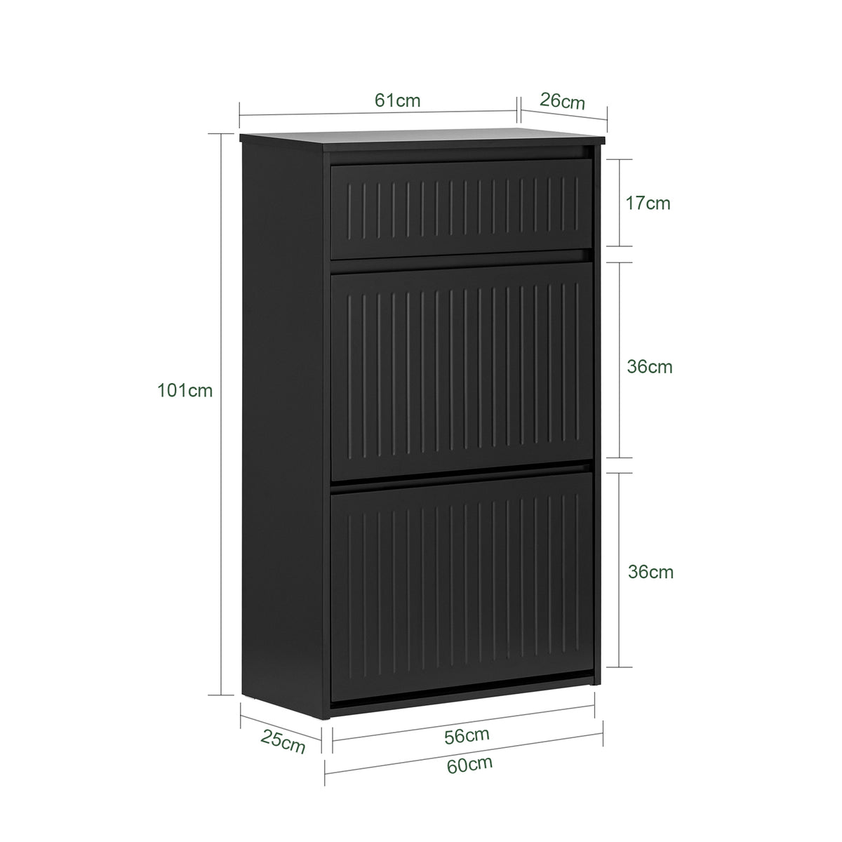 SoBuy FSR165-SCH shoe cabinet dimensions W61 D26 H100cm size guide infographic