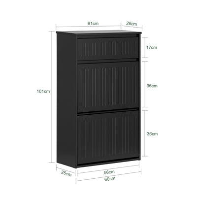 SoBuy FSR165-SCH shoe cabinet dimensions W61 D26 H100cm size guide infographic