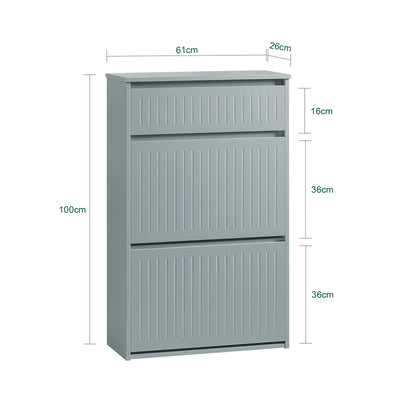 SoBuy FSR165-HG, 2 Flip-drawers 1 Pull Out Drawer Shoe Cabinet Shoe Rack Shoe Storage Cupboard, Grey