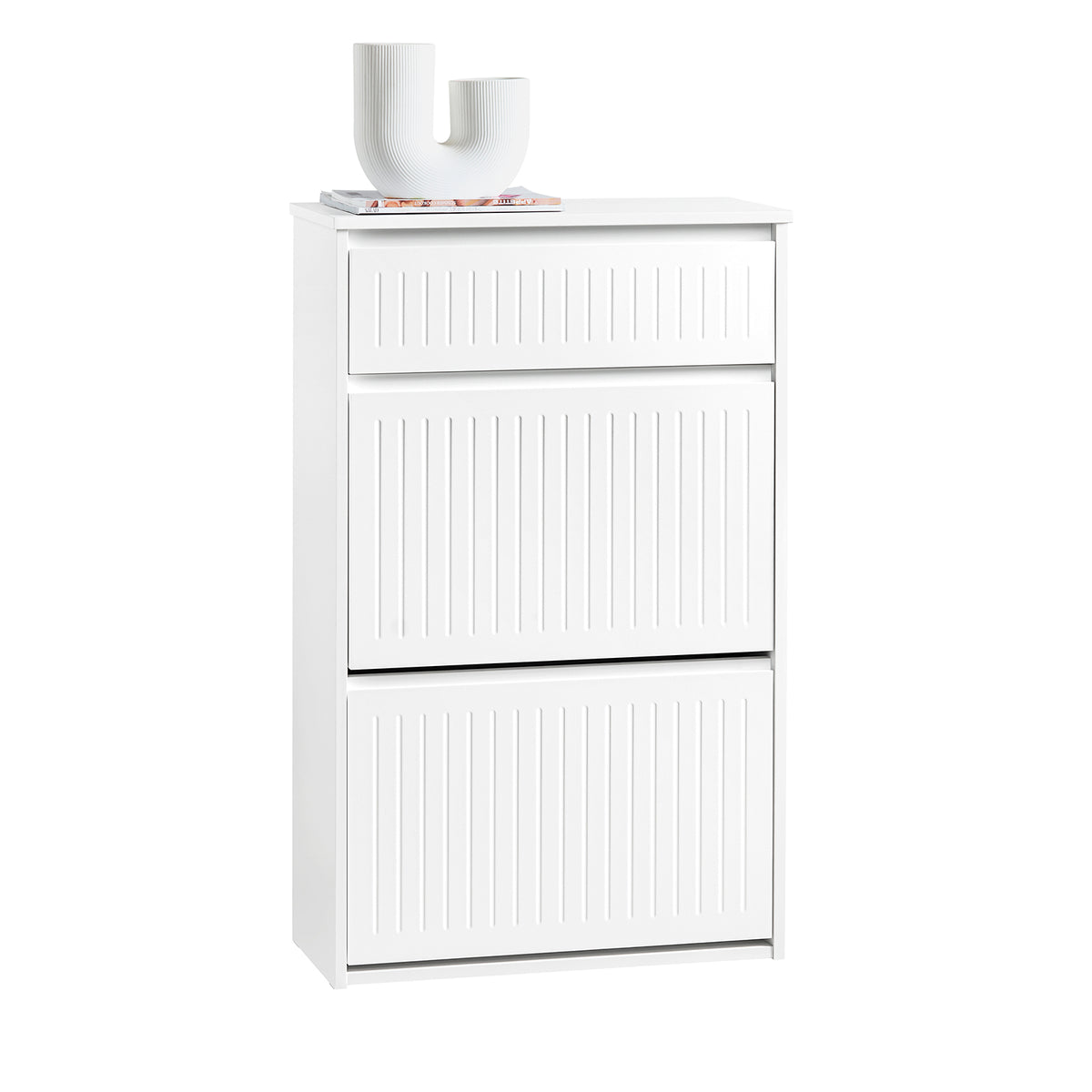 SoBuy FSR165-W white hallway shoe cabinet white background product shot