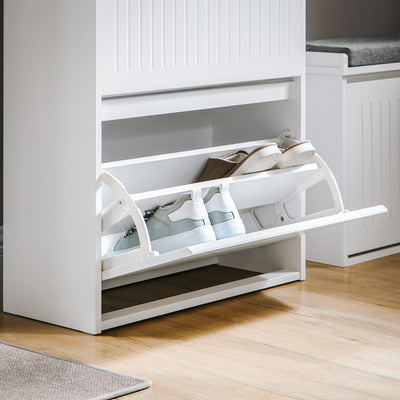 FSR165-W hidden handle detail flush door design sleek white shoe cabinet