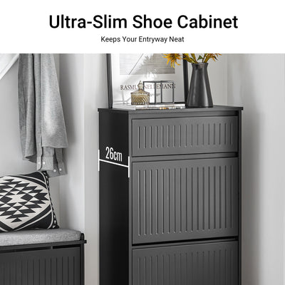 SoBuy FSR165-SCH slim black shoe cupboard in modern home entryway – hallway organiser UK