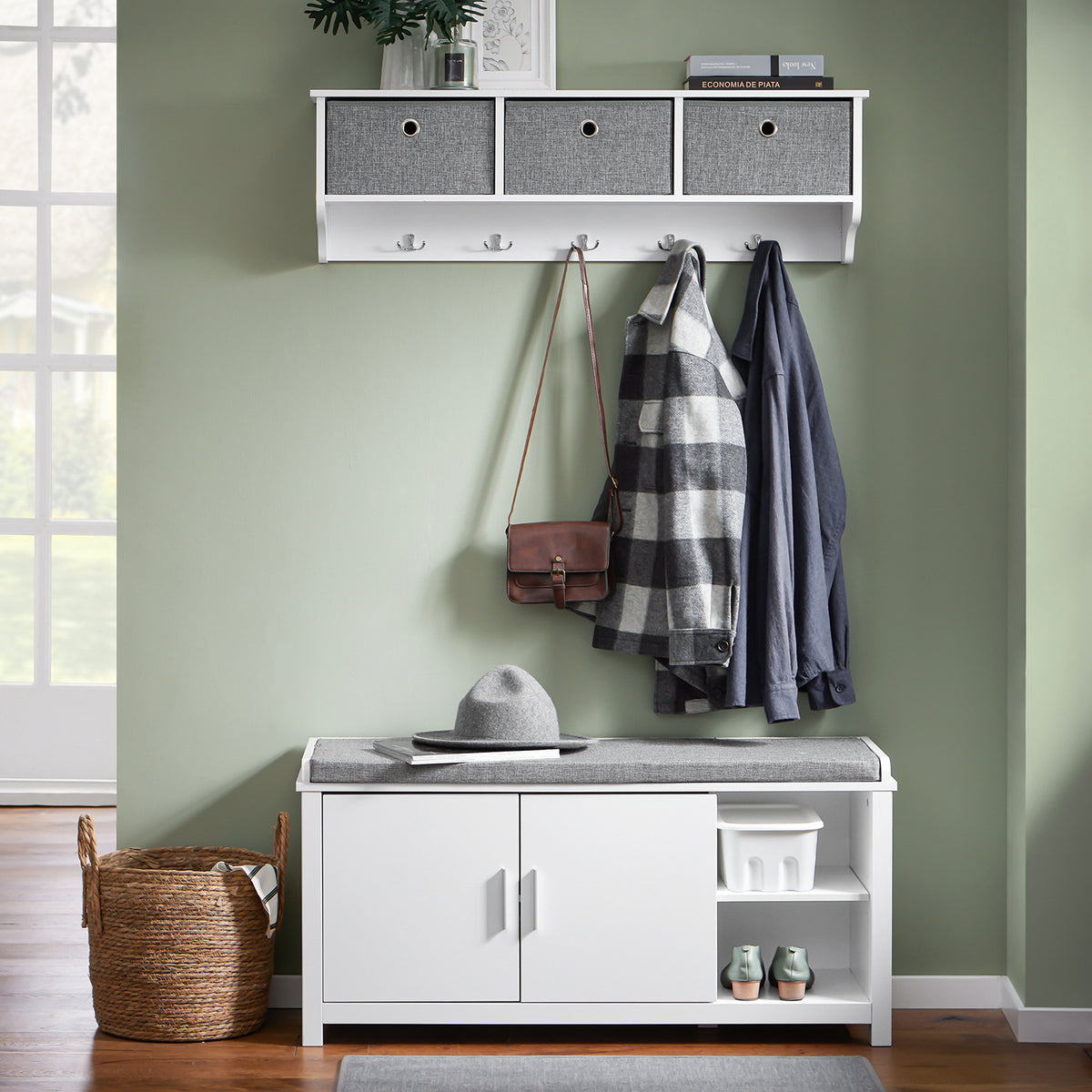 SoBuy FSR168-W, Hallway Storage Bench Shoe Bench Shoe Cabinet Shoe Rack with Seat Cushion, White