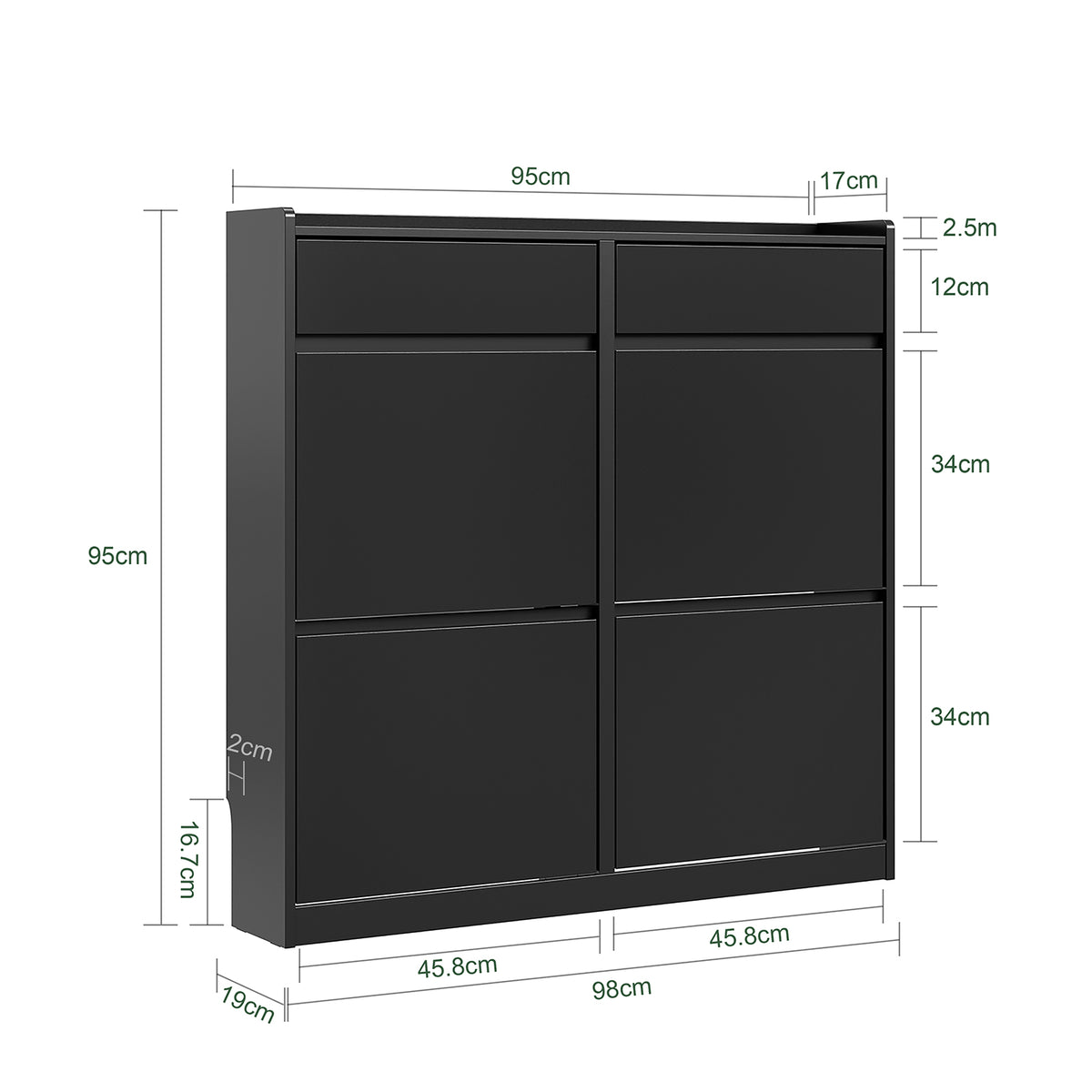 Pre-sale SoBuy FSR169-SCH, Slim Shoe Cabinet 98cm Wide with 4 Flip Drawers for Hallway | Narrow Shoe Storage Unit with 2 Pull-Out Drawers, Space-Saving Shoe Cupboard for Entryway, Black MDF, 98x19x95cm
