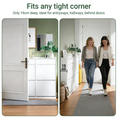 SoBuy FSR169-W, Slim Shoe Cabinet 98cm Wide with 4 Flip Drawers for Hallway | Narrow Shoe Storage Unit with 2 Pull-Out Drawers, Space-Saving Shoe Cupboard for Entryway, White MDF, 98x19x95cm