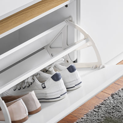 SoBuy FSR171-W, Hallway Shoe Bench Shoe Cabinet Shoe Rack with 2 Flip-drawers, White