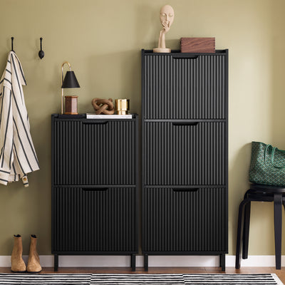 SoBuy Black Tall Slim Shoe Cabinet in Modern Hallway – Sturdy E1 MDF with Anti-Tip Device Included