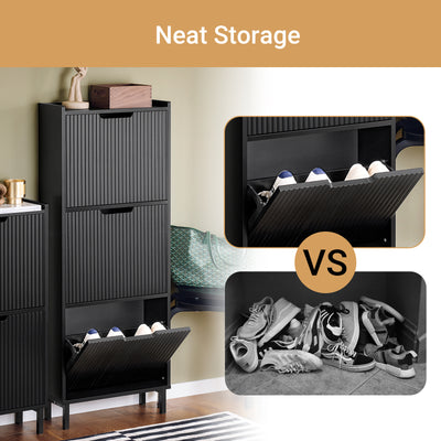 SoBuy Black Shoe Cabinet with 3 Quiet Flip Drawers – Keeps Shoes Dust-Free and Easy to Access
