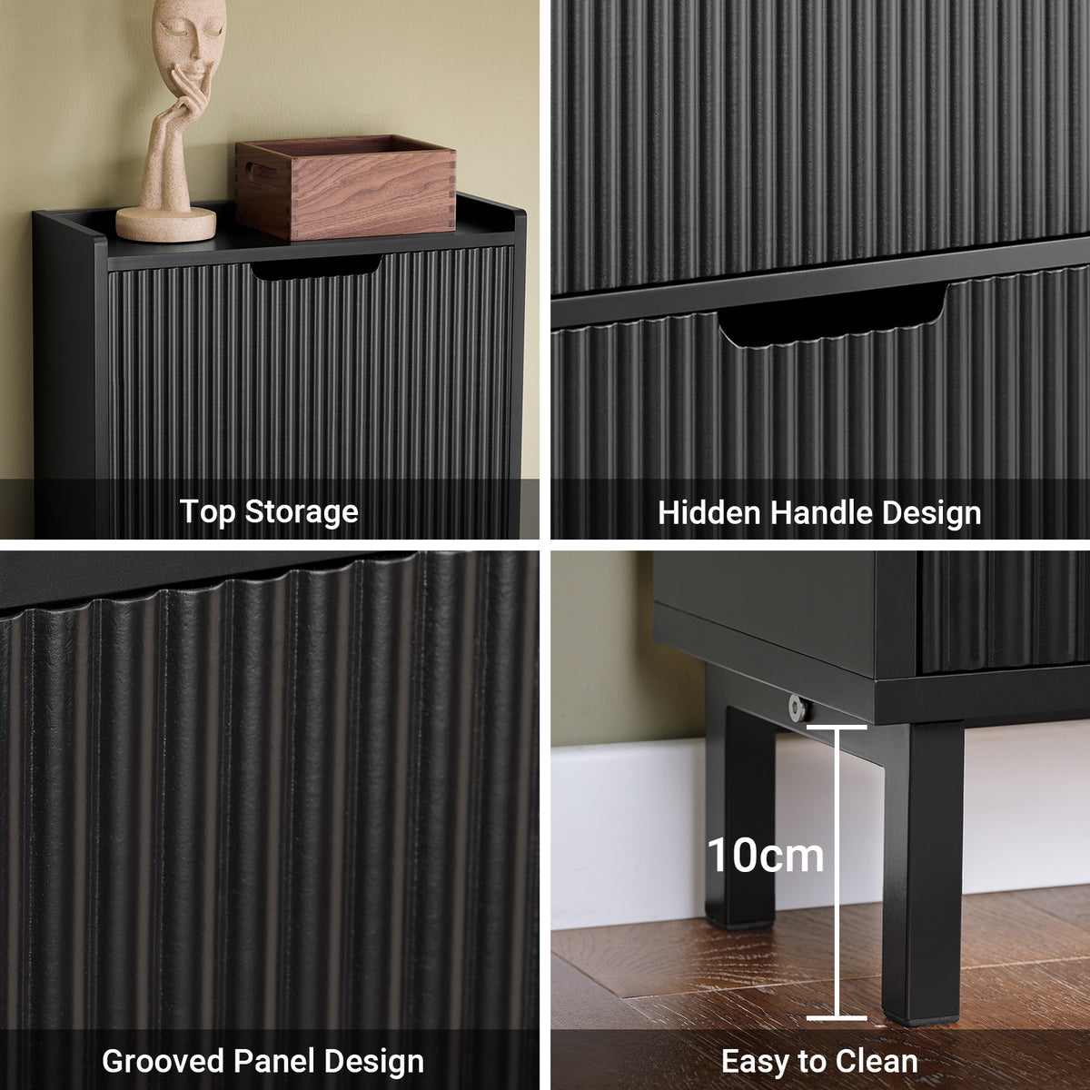 SoBuy Black Tall Shoe Cabinet with 10cm Raised Legs – Easy Cleaning Underneath with Mop or Robot Vacuum